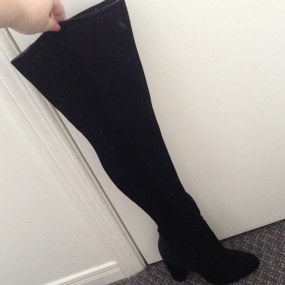 Black Velvet Thigh High Boots